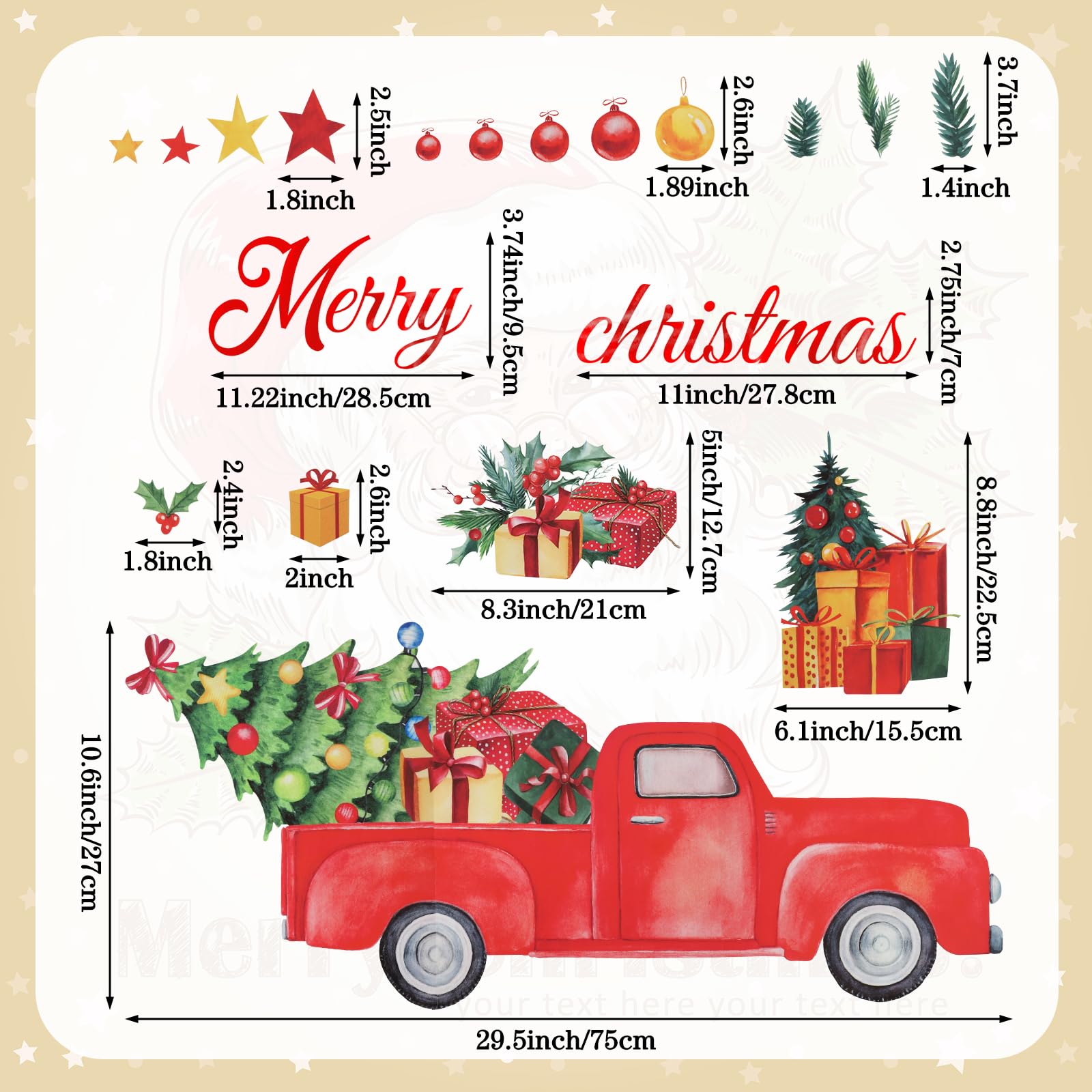Glenmal 40 Pcs Merry Christmas Wall Decals Christmas Truck Wall Stickers Farmhouse Red Truck with Christmas Trees Wall Decals fo